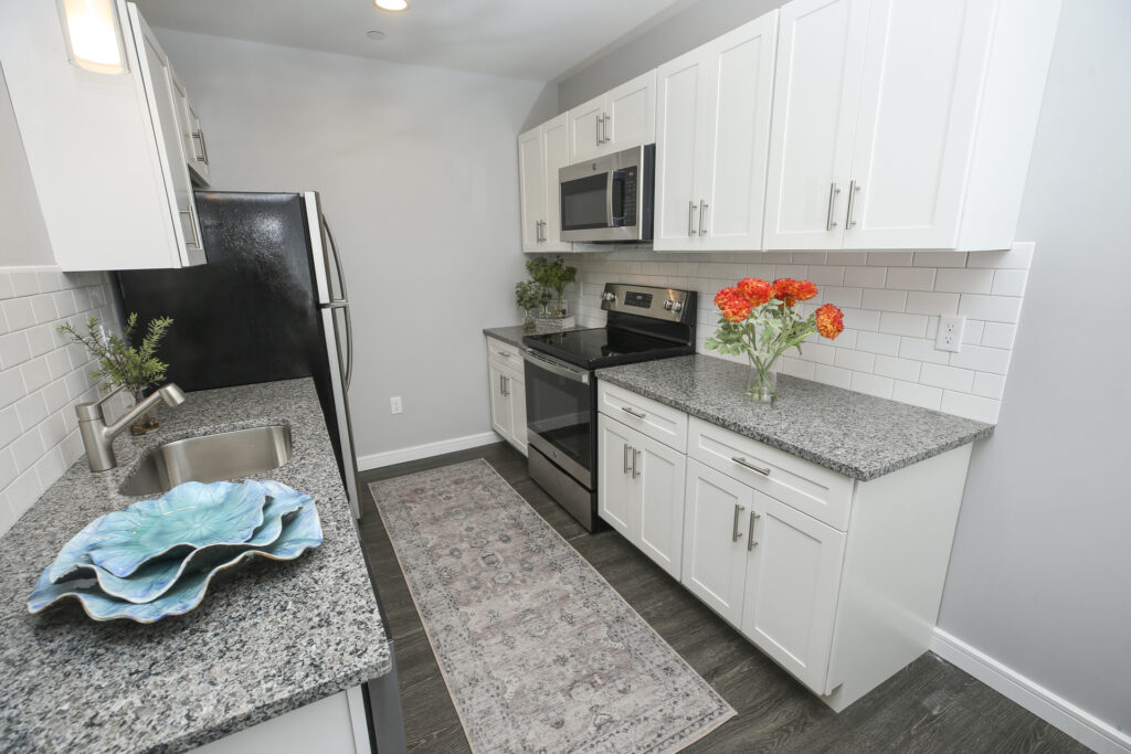 kitchen with white cabinets